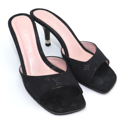 Louis Vuitton Monogram Satin Mule Sandals Women's 37 Ma1020 Black Made In Italy