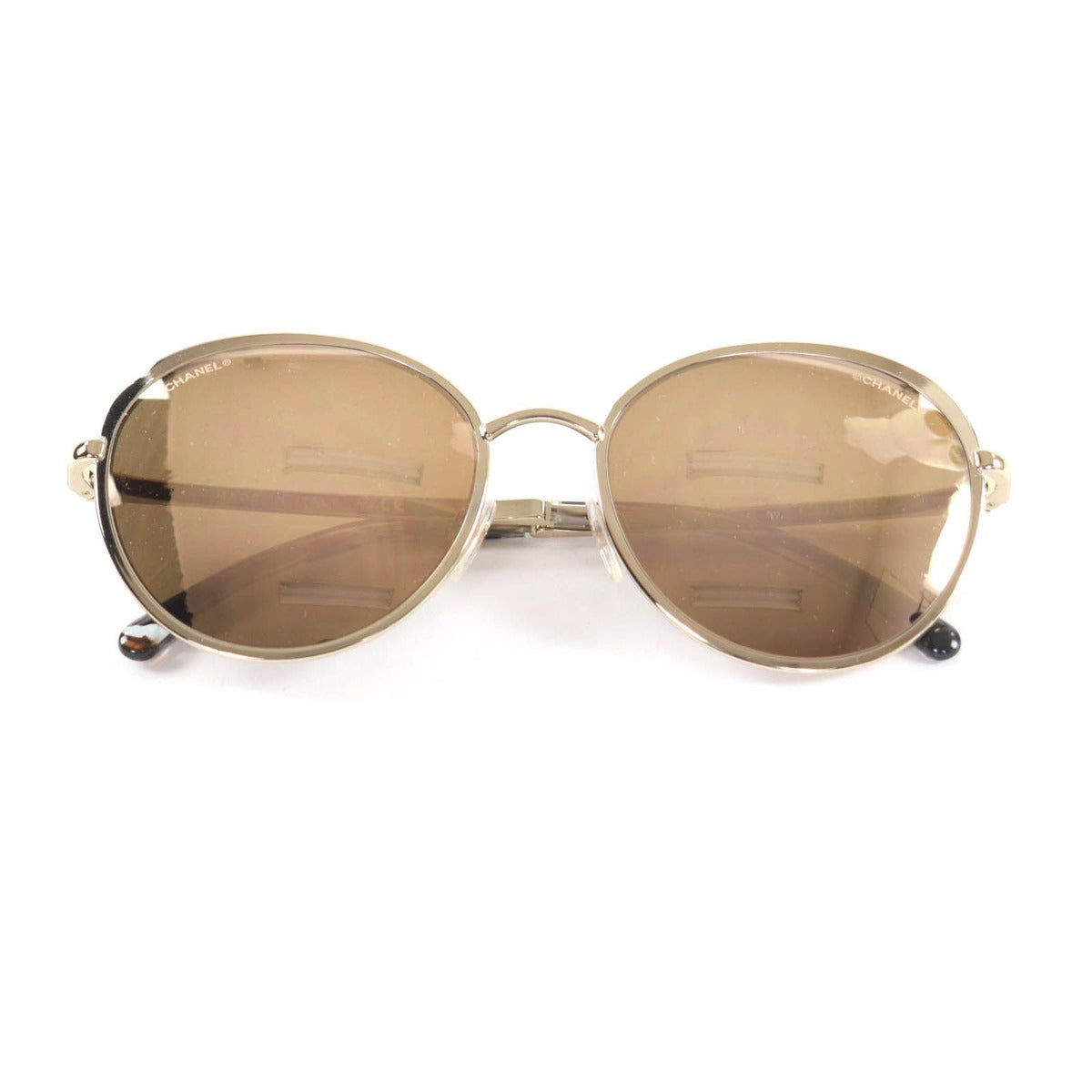 Chanel CC Logo Boston Mirror Lens Sunglasses Gold Marble 55 18 140