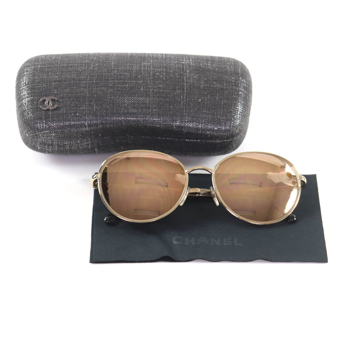 Chanel CC Logo Boston Mirror Lens Sunglasses Gold Marble 55 18 140 — view 2