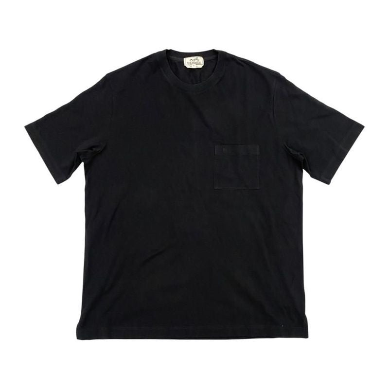 Hermes Short Sleeve T-Shirt H Logo Embroidery Pocket XL Size Cotton Black