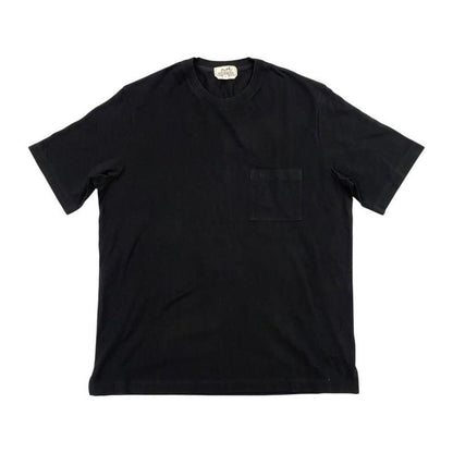 Hermes Short Sleeve T-Shirt H Logo Embroidery Pocket XL Size Cotton Black