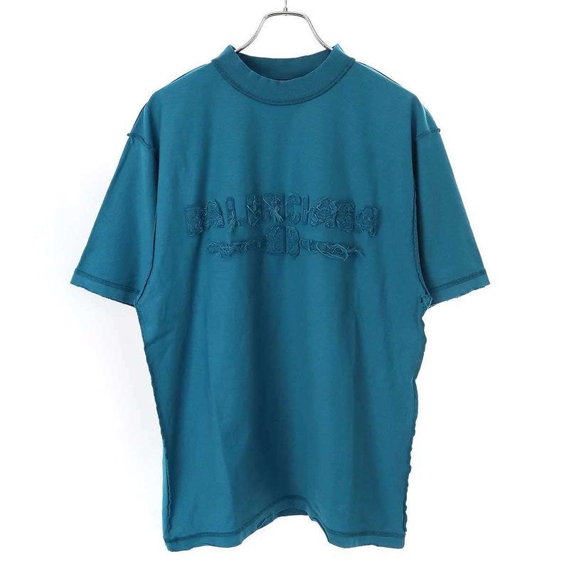 Balenciaga 25ss Medium Fit T-Shirt Inside Out Logo T-Shirt 822441 Tsva2 Blue XXS