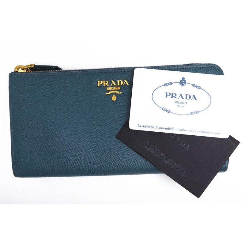 Prada Long Wallet Men Leather Light Blue 1 M1183 — view 8