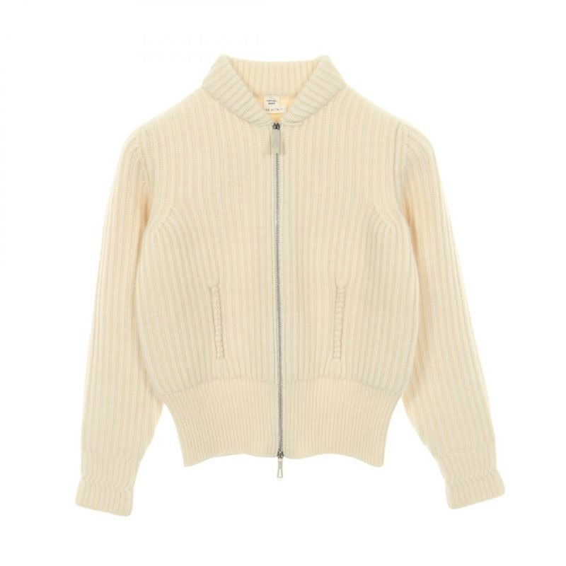 Hermes Knit Zip Up White Cashmere Sweater