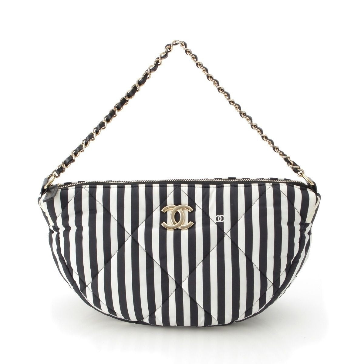 Chanel Cocobichi Large Hobo Striped Shoulder Handbag Pouch Black White