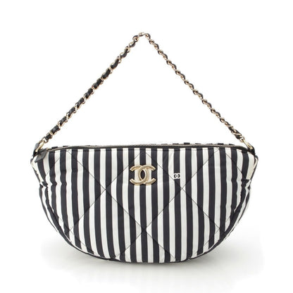 Chanel Cocobichi Large Hobo Striped Shoulder Handbag Pouch Black White