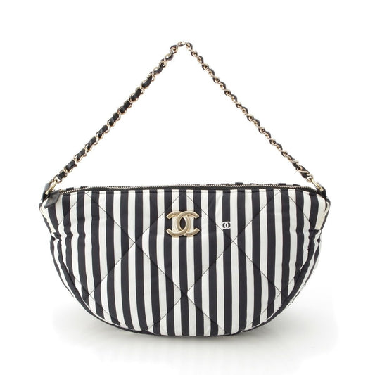 Chanel Cocobichi Large Hobo Striped Shoulder Handbag Pouch Black White