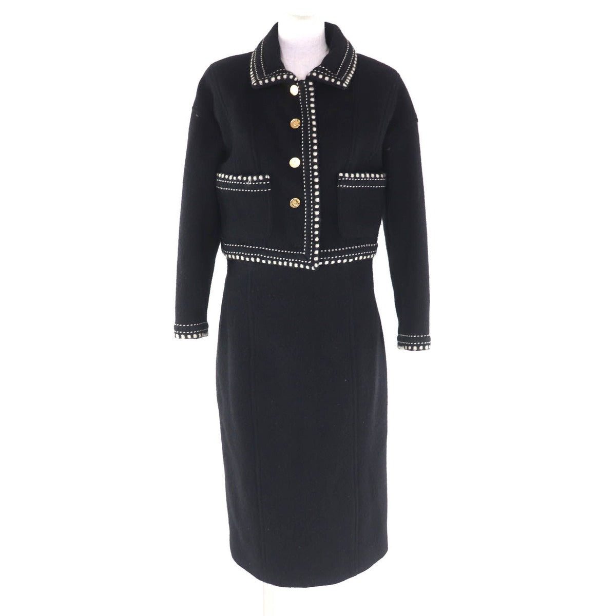 Chanel Vintage Lining Silk Coco Button Gold Wool Cropped