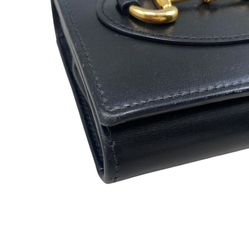 Gucci Bifold Wallet Horsebit 1955 Wallet 621891 Leather Black Gold Hardware