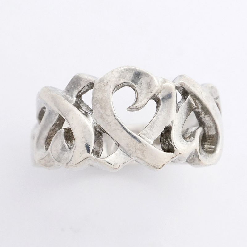Tiffany & Co Ring Triple Rubbing Heart Silver 925 Size 7 Ladies
