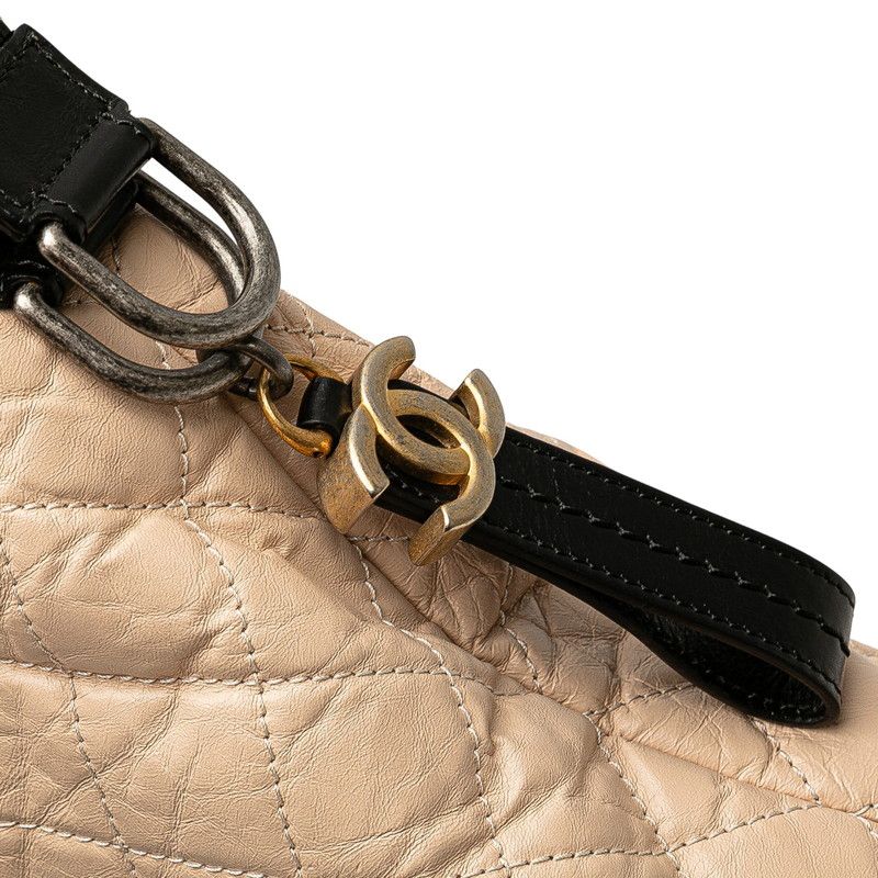 Chanel Gabrielle Coco Mark Handbag Shoulder Bag 2WAY Beige Black Lambskin Women