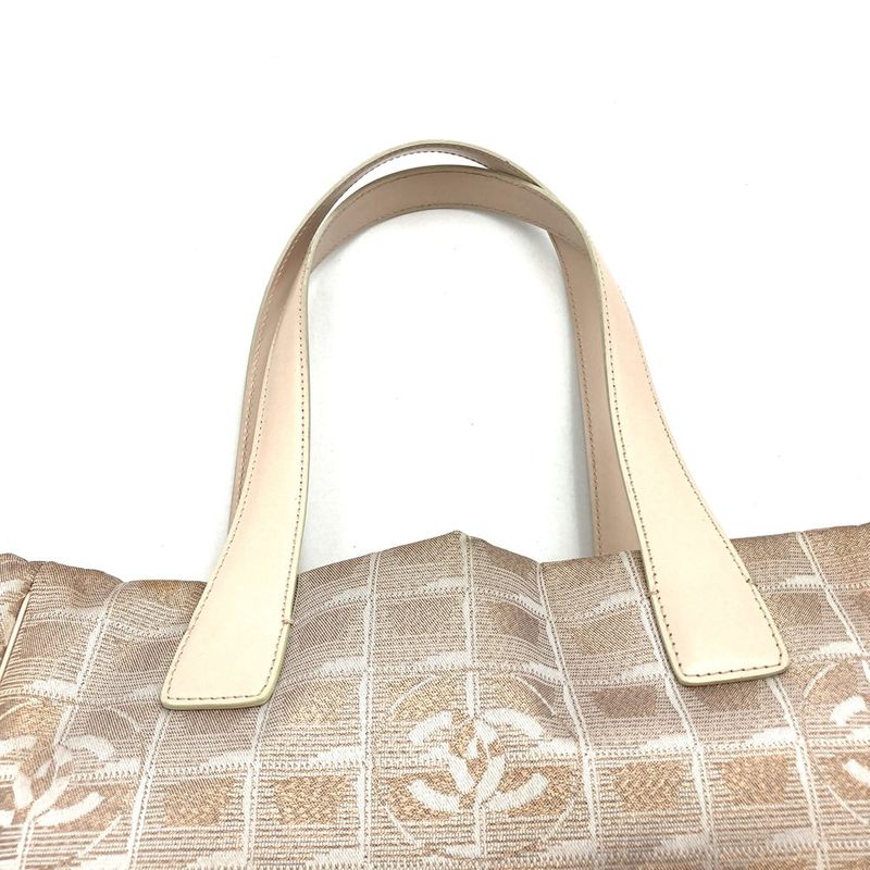 Chanel New Travel PM Tote Bag One Shoulder Nylon Leather Metallic Pink Beige