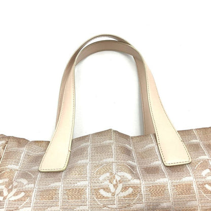 Chanel New Travel PM Tote Bag One Shoulder Nylon Leather Metallic Pink Beige
