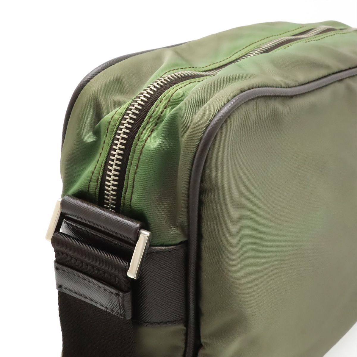 Prada Logo Jacquard Shoulder Bag Crossbody Nylon Leather FUMO Dark Gray Silver