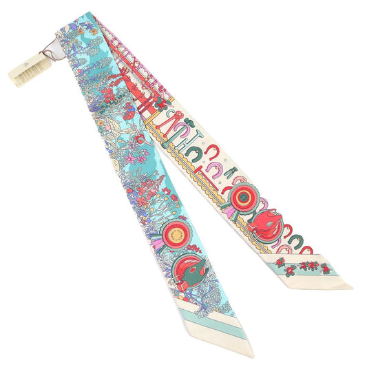 Hermes Twill Pony Pit Stop Silk Cles Pink Green Scarf