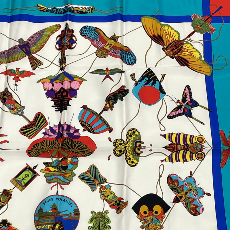 Hermes Carree 90 Soies Volantes Skyward Flying Silk Scarf 100% Silk Multicolor