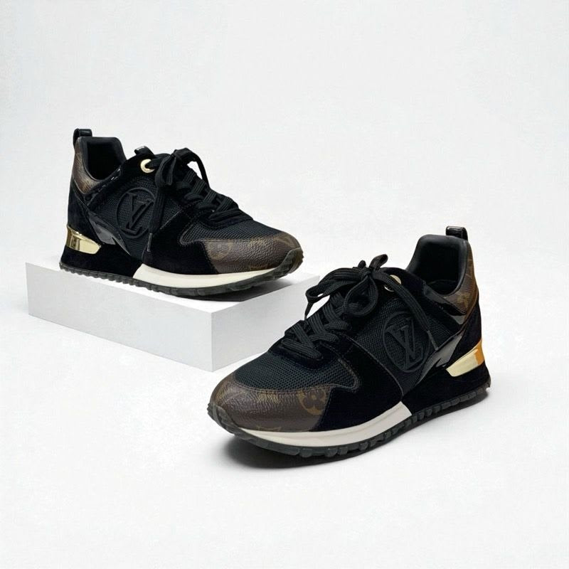 Louis Vuitton Run Away Line Monogram Sneakers Shoes Leather Fabric Suede Black
