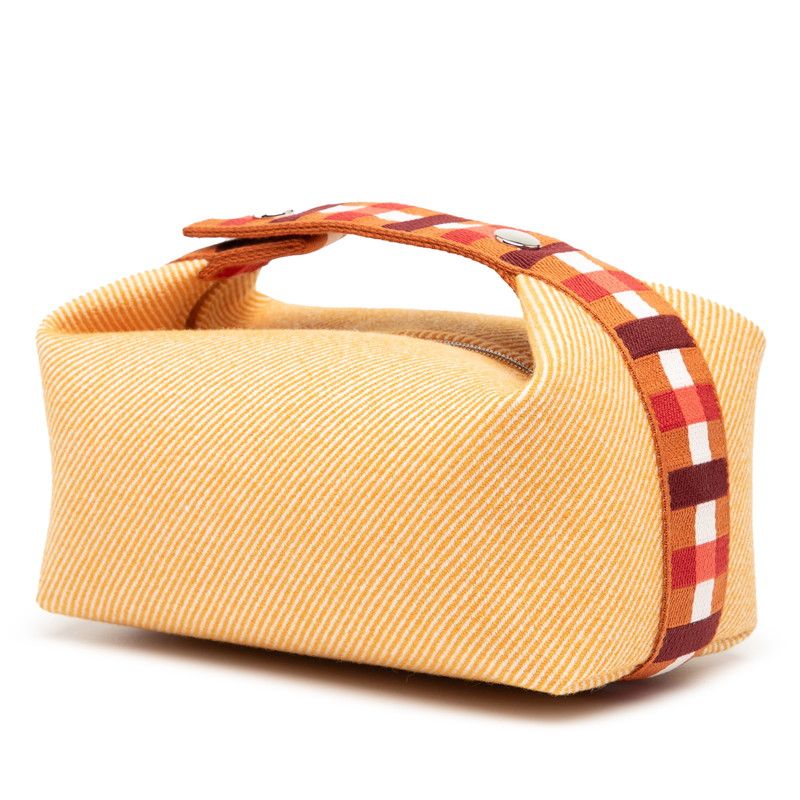 Hermes Brid A Black Au Carre PM Handbag Pouch Fauve Orange Silver Hardware