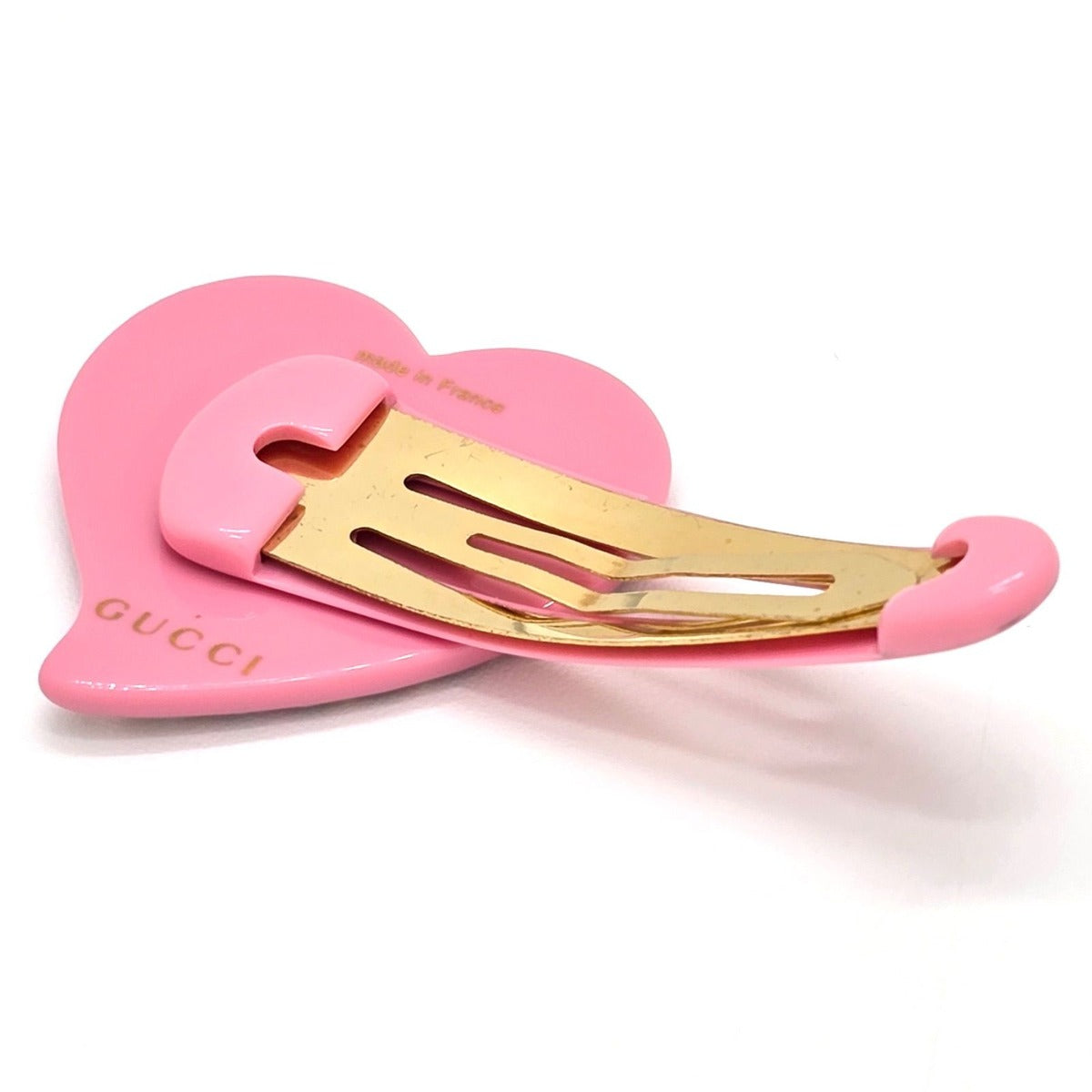 Gucci Interlocking Heart Hair Clip Width Resin Pink — view 3