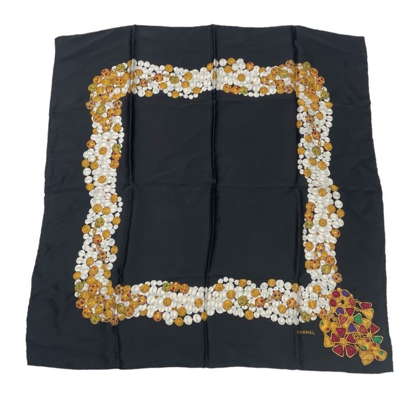 Chanel Scarf Silk Accessory Pattern Black