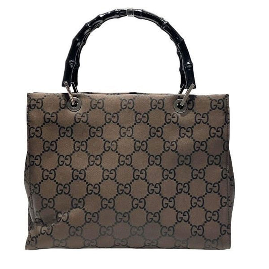 Gucci Bamboo 002-1016 Brown Nylon Bag Handbag Women