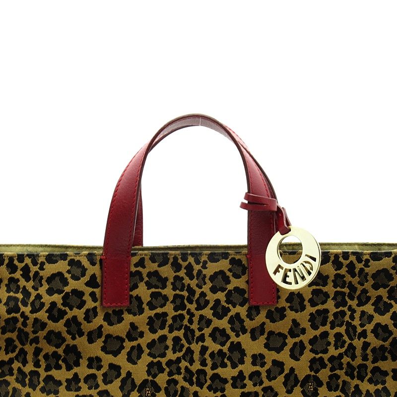 Fendi Leopard Handbag 8bh173 Canvas Ladies Handbag Brown Excellent Condition