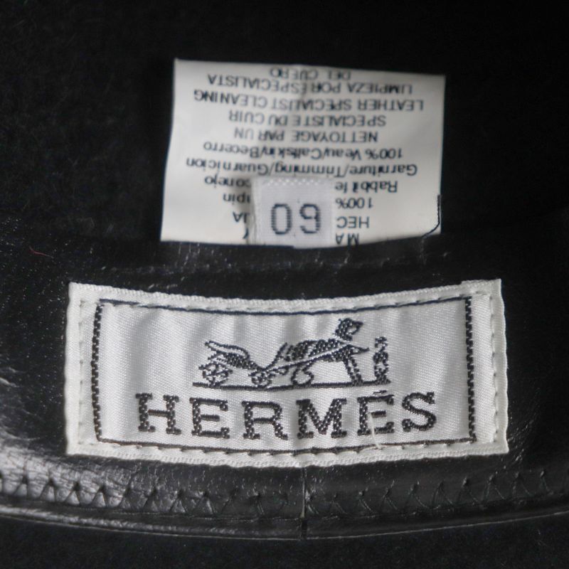 Hermes Lapin Felt 100% Leather Use Serie Button Medium Fold Hat Black 60 Made