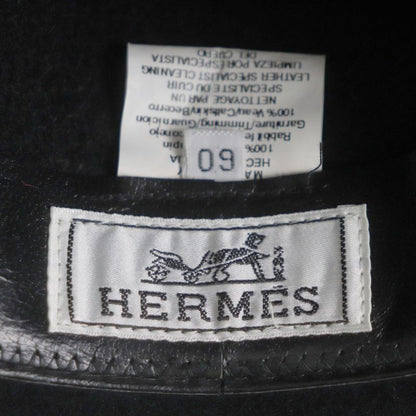 Hermes Lapin Felt 100% Leather Use Serie Button Medium Fold Hat Black 60 Made
