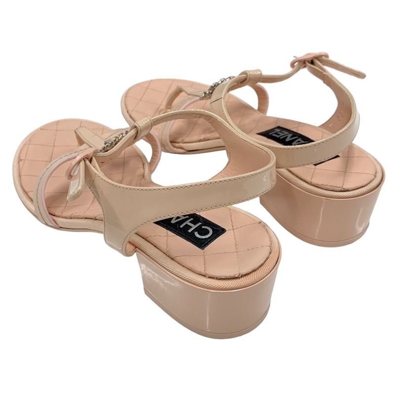 Chanel Sandals Shoes Patent Leather Pink Coco Mark Matelasse Thong Sandals