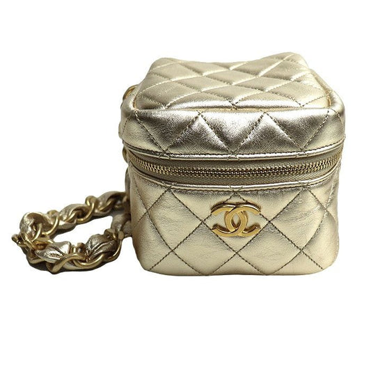 Chanel Quilted Chain Clutch Bag Gold Ap2803