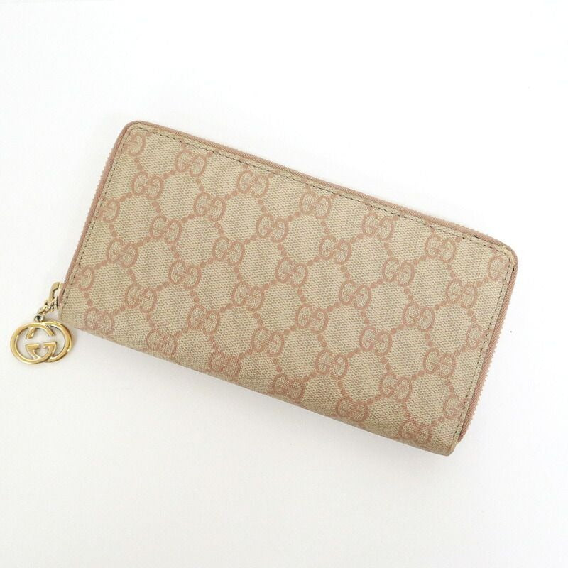 Gucci Zip Around Wallet GG Supreme Canvas Beige Pink