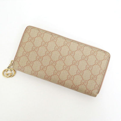 Gucci Zip Around Wallet GG Supreme Canvas Beige Pink