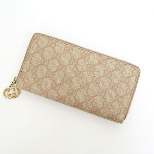 Gucci Zip Around Wallet GG Supreme Canvas Beige Pink