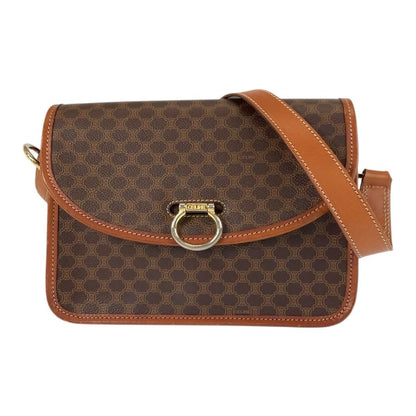 Celine Vintage Macadam Brown Gold Leather Shoulder Bag Pochette