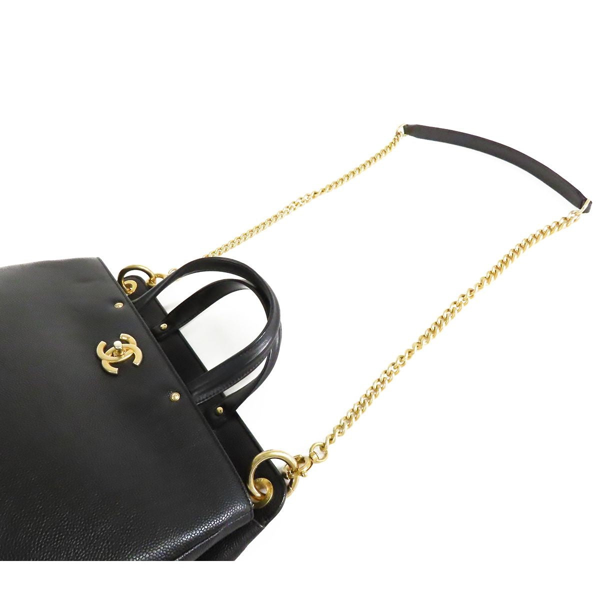 Chanel CC Logo Black Gold Caviar Leather 2-Way Tote Shoulder Bag — view 4