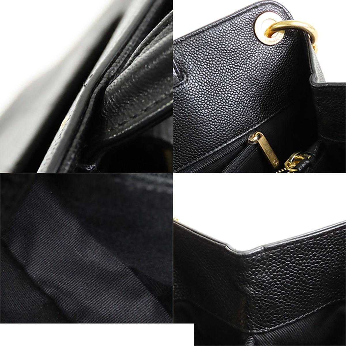 Chanel CC Logo Black Gold Caviar Leather 2-Way Tote Shoulder Bag — view 8