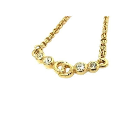 Christian Dior Necklace CD Logo Gold Metal Rhinestone — view 3