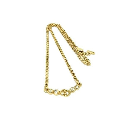 Christian Dior Necklace CD Logo Gold Metal Rhinestone