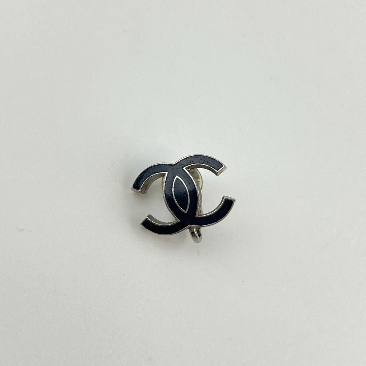 Chanel CC Logo Earrings Black Silver Vintage