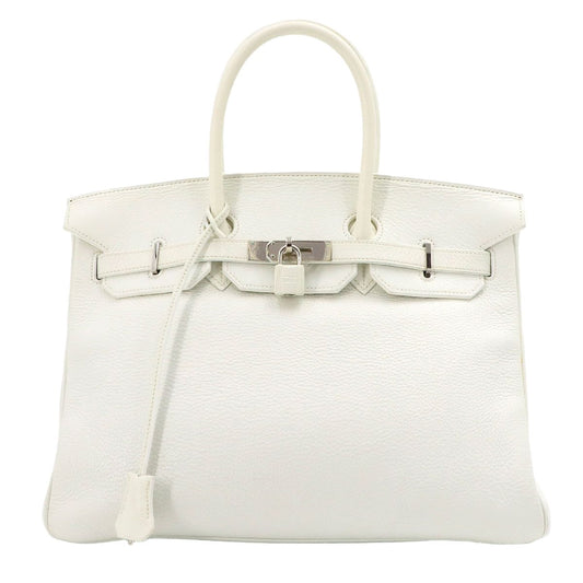 Hermes Birkin 35 Taurillon Clemence White Hand Bag Silver