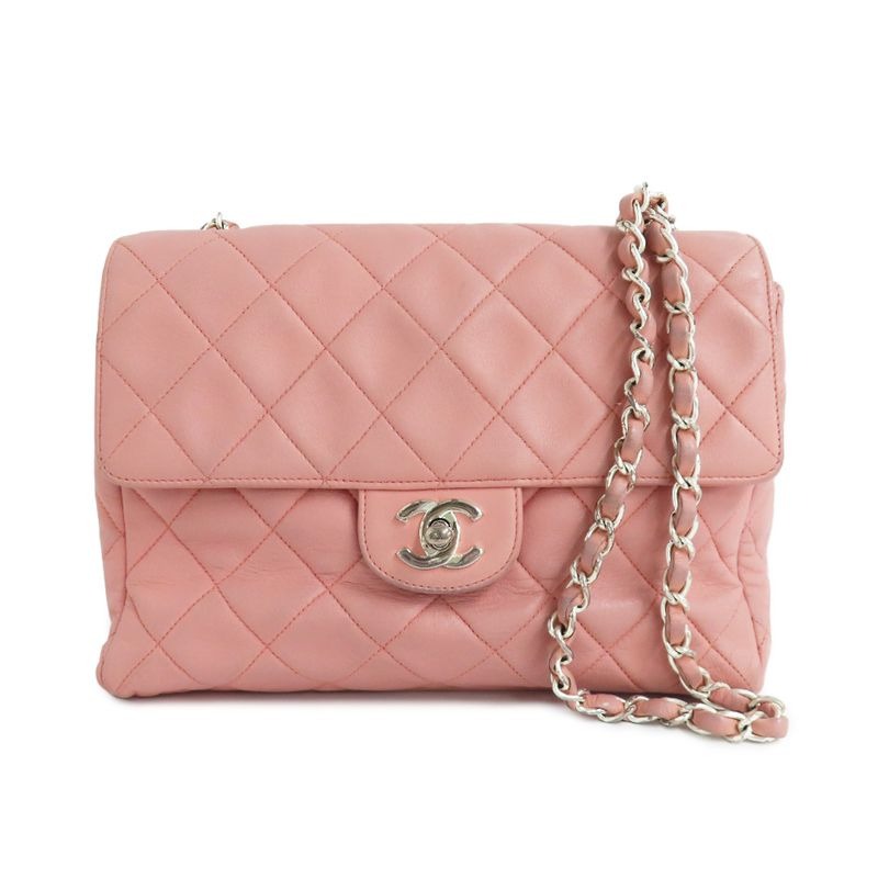 Chanel Quilted Single Flap Chain Shoulder Bag Lambskin Pink Silver-ha