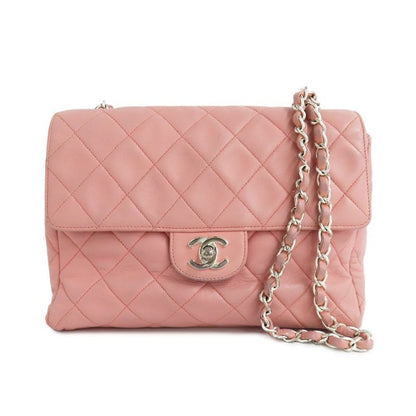 Chanel Quilted Single Flap Chain Shoulder Bag Lambskin Pink Silver-ha