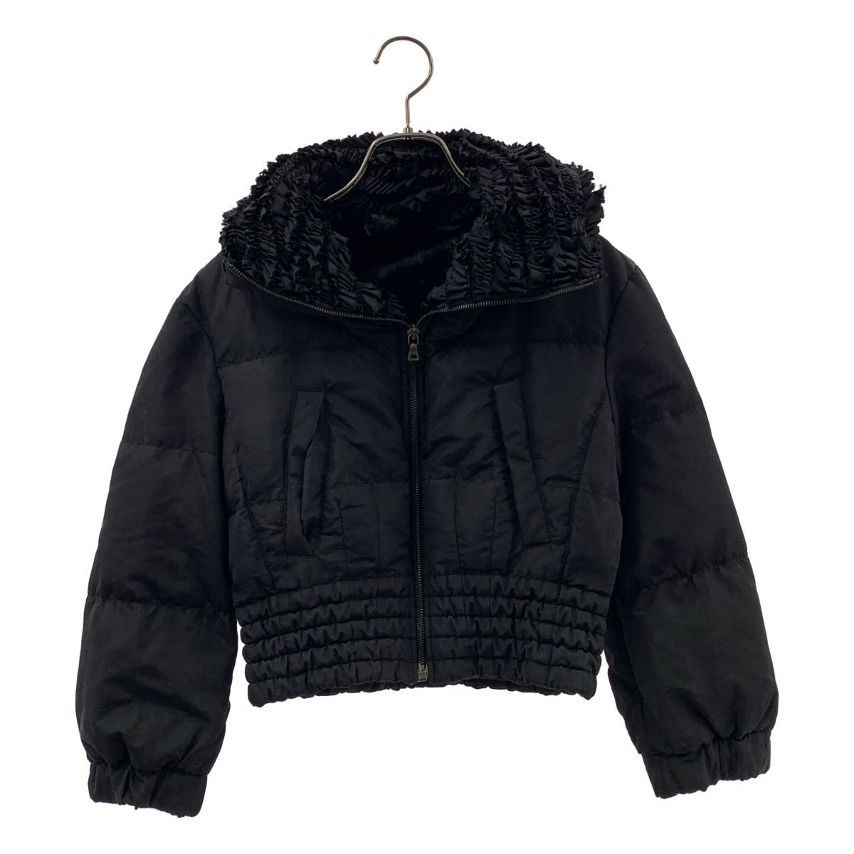 Prada Silk Blend Mink Frill Color Logo Zip Jacket 36