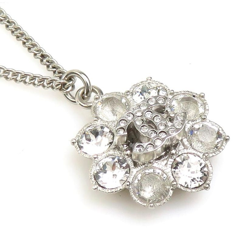 Chanel Crystal Floral Silver Necklace