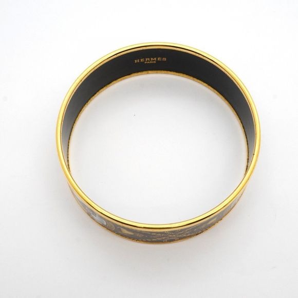 Hermes Bangle Emile GM GP Plated Cloisonne Gold Black White Ladies