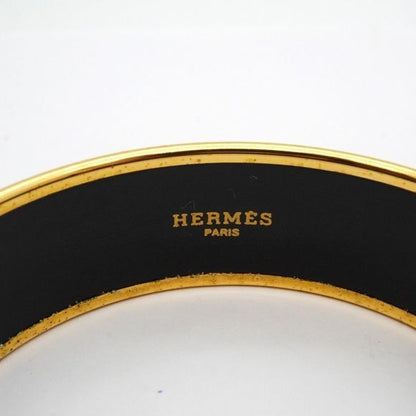 Hermes Bangle Emile GM GP Plated Cloisonne Gold Black White Ladies