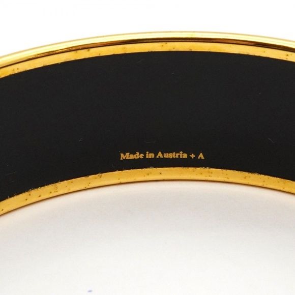 Hermes Bangle Emile GM GP Plated Cloisonne Gold Black White Ladies
