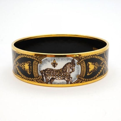 Hermes Bangle Emile GM GP Plated Cloisonne Gold Black White Ladies