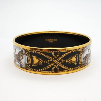 Hermes Bangle Emile GM GP Plated Cloisonne Gold Black White Ladies