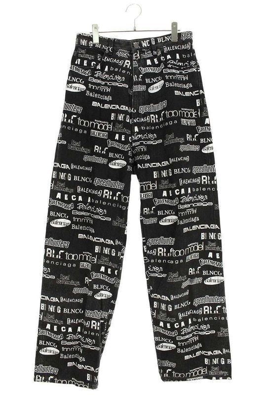 Balenciaga 626130 Tew35 Logo Over Print Baggy Denim Pants Men's XS
